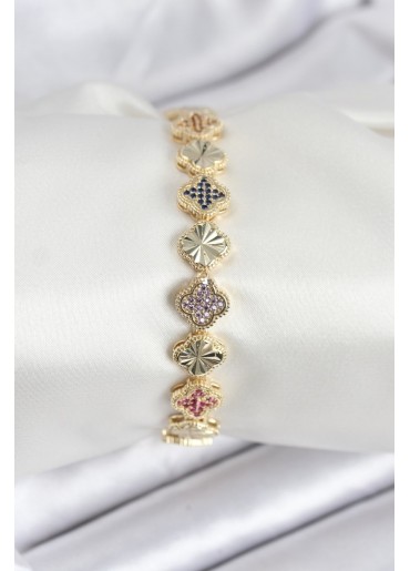 Erb Pirinç VIP Seri Yonca Zirkon Taşlı Kadın Bileklik