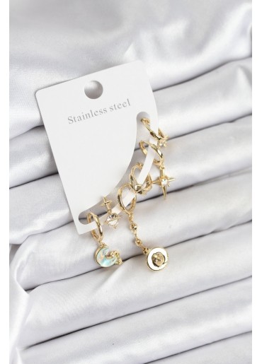 Erb Pirinç Gold Renk Ay Model Kadın Set Küpe