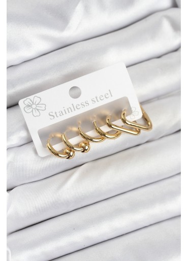 Erb 316L Çelik Gold Renk Kadın Küpe Seti