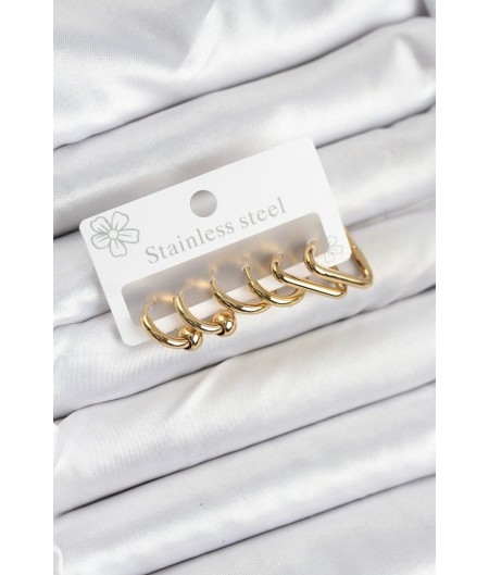 Erb 316L Çelik Gold Renk Kadın Küpe Seti