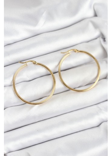 Erb 316L Çelik Gold Renk 35 Mm Halka Kadın Küpe
