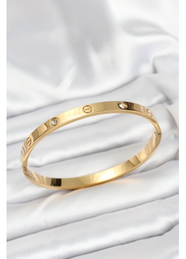 Erb 316L Çelik Gold Renk Zirkon Taşlı 65 Mm Kadın Kelepçe Bileklik