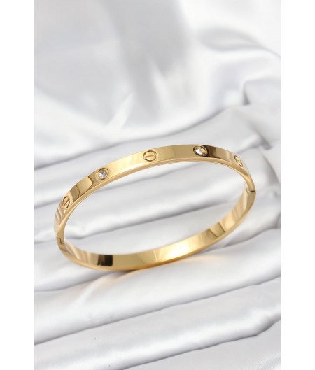 Erb 316L Çelik Gold Renk Zirkon Taşlı 65 Mm Kadın Kelepçe Bileklik