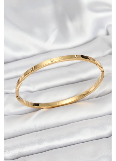 Erb 316L Çelik Gold Renk Zirkon Taşlı 65 Mm İnce Kadın Kelepçe Bileklik