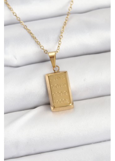 Erb 316L Çelik Zincir Gold Renk Külçe Altın Model Kadın Kolye