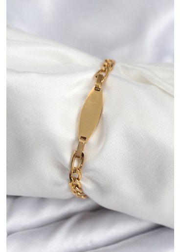 Erb 316L Çelik Gold Renk Oval Yazı Yazmaya Uygun Kadın Bileklik