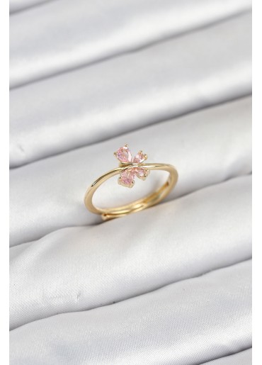 Erb Pirinç Gold Renk Pembe Kelebek Kadın Yüzük