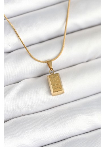 Erb 316L Çelik Gold Renk Mini Külçe Altın Model Kolye