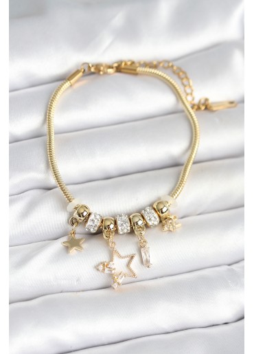 Erb Pirinç Gold Renk Yıldız Charmlı Kadın Bileklik