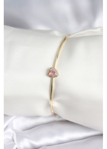 Erb Pembe Zirkon Taşlı Kalp Model Gold Renk Kadın Bileklik