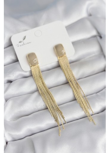 Erb Sallantılı Krem Mineli Gold Renk Kadın Küpe