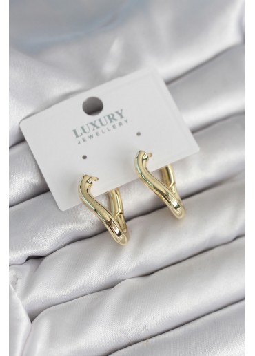 Erb Gold Renk Eğik Halka Model Pirinç Kadın Küpe