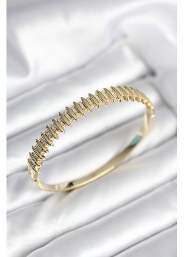 Erb Gold Renk Zirkon Taşlı Pirinç Kadın Kelepçe