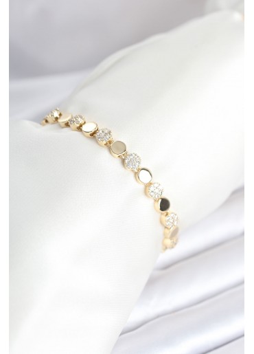 Erb Pirinç Gold Renk Nokta Model Zirkon Taşlı Kadın Bileklik