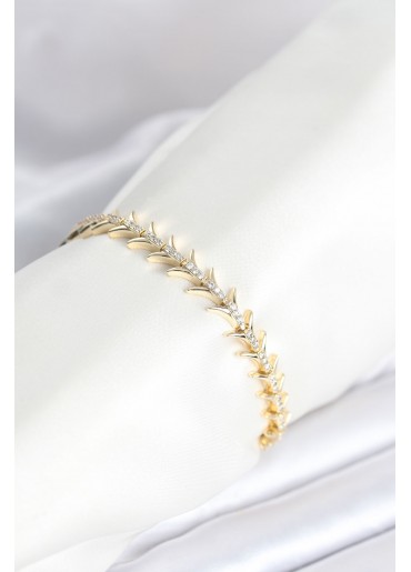 Erb Pirinç Gold Renk Balık Sırtı Model Zirkon Taşlı Kadın Bileklik