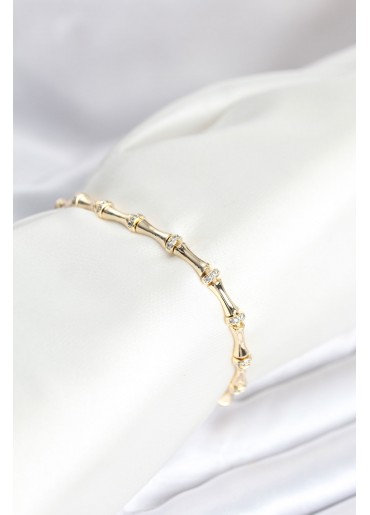 Erb Pirinç Gold Renk Kemik Model Zirkon Taşlı Kadın Bileklik
