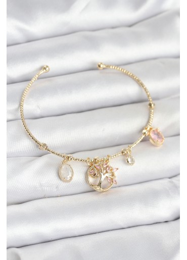 Erb Hayat Ağacı Charmlı Gold Renk Pirinç Kadın Bileklik