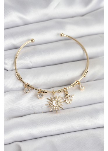 Erb Güneş Charmlı Gold Renk Pirinç Kadın Bileklik