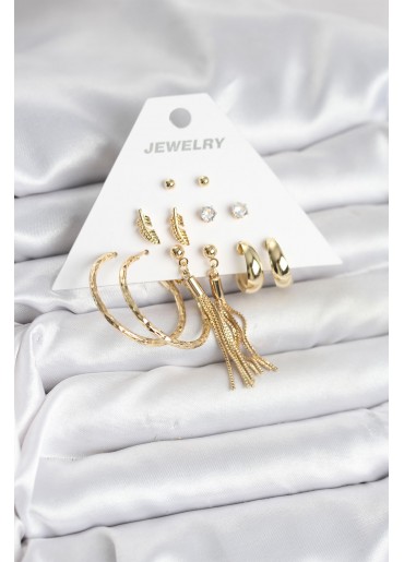 Erb Gold Renk Pirinç Kadın 6 Çift Küpe Seti