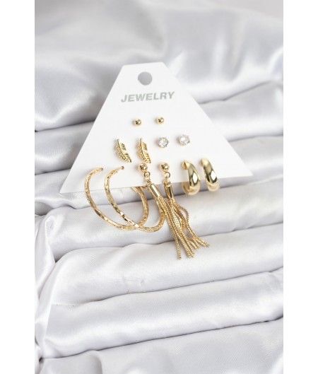 Erb Gold Renk Pirinç Kadın 6 Çift Küpe Seti