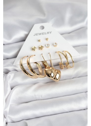 Erb 6 Çift Kadın Küpe Seti Gold Renk