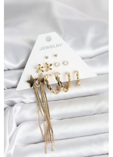 Erb Pirinç Gold Renk 6 Çift Kadın Küpe Seti