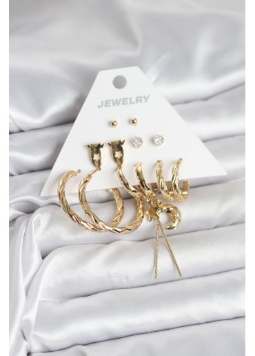 Erb Gold Renk Pirinç 6\'lı Kadın Küpe Seti