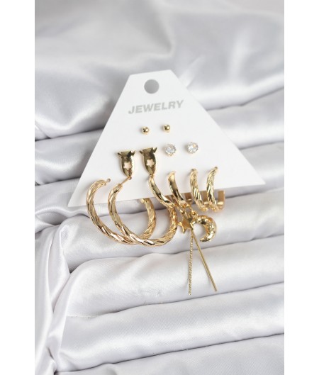 Erb Gold Renk Pirinç 6'lı Kadın Küpe Seti