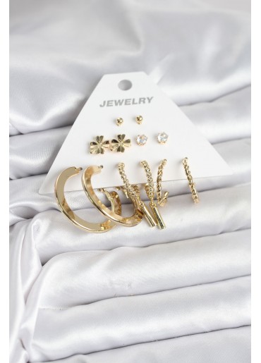 Erb Pirinç Gold Renk 6 Çift Kadın Küpe Seti