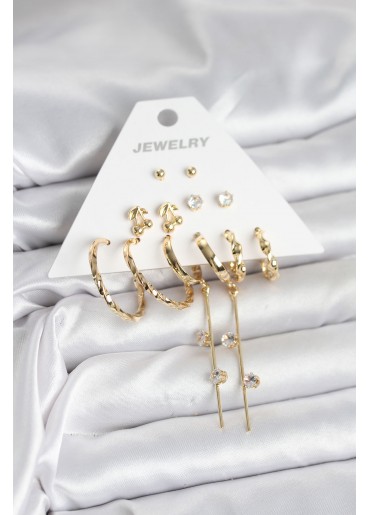 Erb Gold Renk 6 Çift Pirinç Kadın Küpe Seti