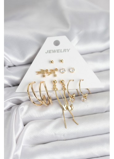 Erb Pirinç Gold Renk 6 Çiftli Kadın Küpe Seti