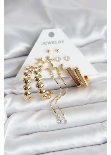 Erb Gold Renk Pirinç 6 Çift Kadın Küpe Seti