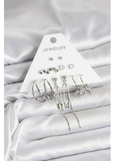 Erb Gümüş Renk 6\'lı Pirinç Küpe Seti