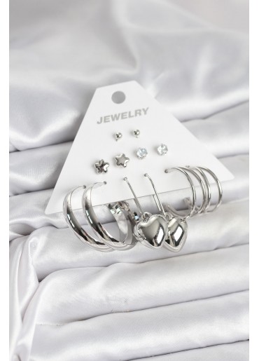 Erb Pirinç Gümüş Renk 6 Çift Kadın Küpe Seti