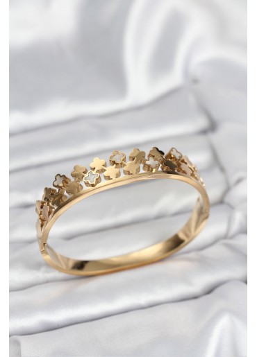 Erb 316L Çelik Gold Renk Minimal Yoncalı Kadın Kelepçe Bileklik