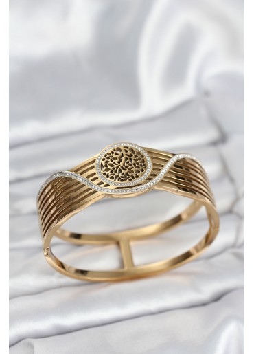 Erb 316L Çelik Gold Renk Yaşam Ağacı Modelli Kadın Kelepçe Bileklik