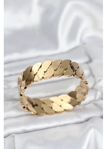 Erb 316L Çelik Gold Renk Ezme Zincir Model Kadın Kelepçe Bileklik