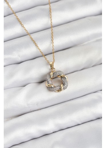 Erb 316L Çelik Zincir Gold Renk Zirkon Taşlı Sarmal Model Kadın Kolye