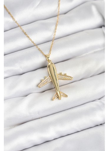Erb 316L Çelik Zincir Gold Renk Uçak Model Kadın Kolye