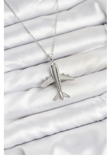 Erb 316L Çelik Zincir Gümüş Renk Uçak Model Kadın Kolye