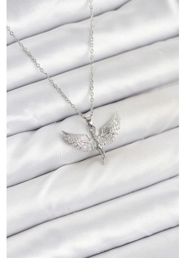 Erb 316L Çelik Zincir Gümüş Renk Melek Model Kadın Kolye