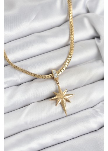 Erb 316L Çelik Zincir Gold Renk Kutup Yıldızı Model Kadın Kolye