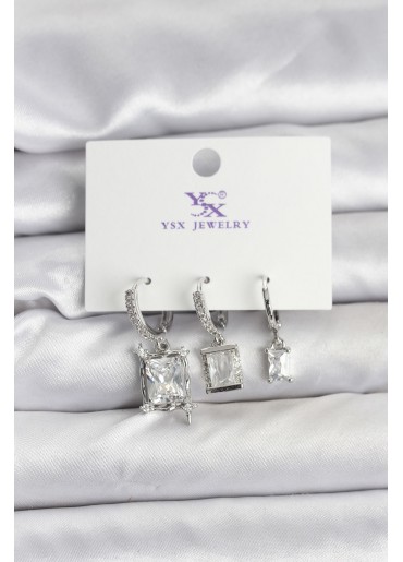 Erb Gümüş Renk Zirkon Taşlı Kadın Küpe