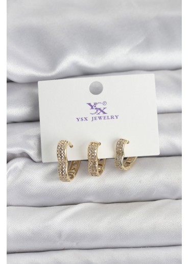 Erb Gold Renk Pirinç Zirkon Taşlı Kalpli Kadın Küpe