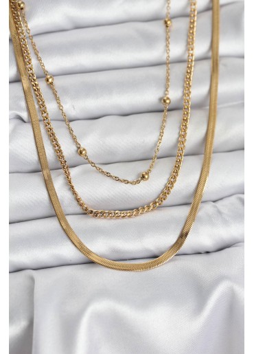 Erb 316L Çelik Gold Renk 3\'lü Kadın Kolye