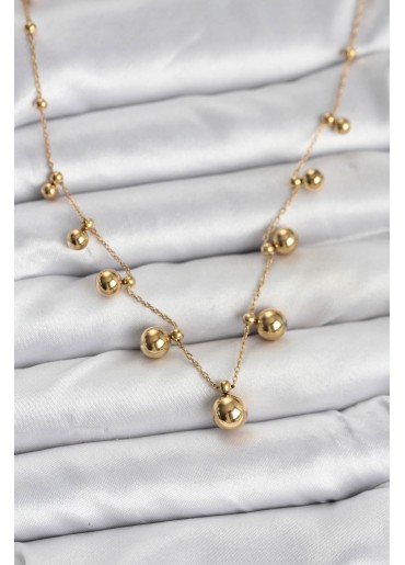 Erb 316L Çelik Zincir Gold Renk Topçuklu Kolye