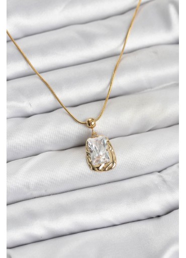 Erb 316L Çelik Zincir Gold Renk Zirkon Taşlı Kadın Kolye