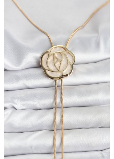 Erb Pirinç Gold Renk Gül Model Asansörlü Kadın Kolye