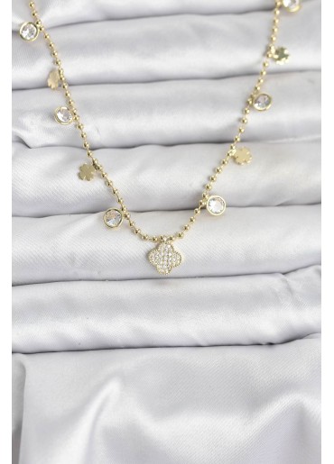 Erb Pirinç Gold Renk Yonca Model Kadın Kolye