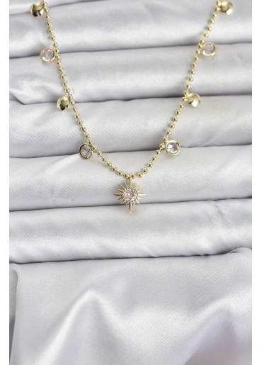 Erb Zirkon Taşlı Kutup Yıldızı Model Pirinç Gold Renk Kadın Kolye